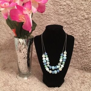 Blue Beaded Necklace with Sterling Silver Chain